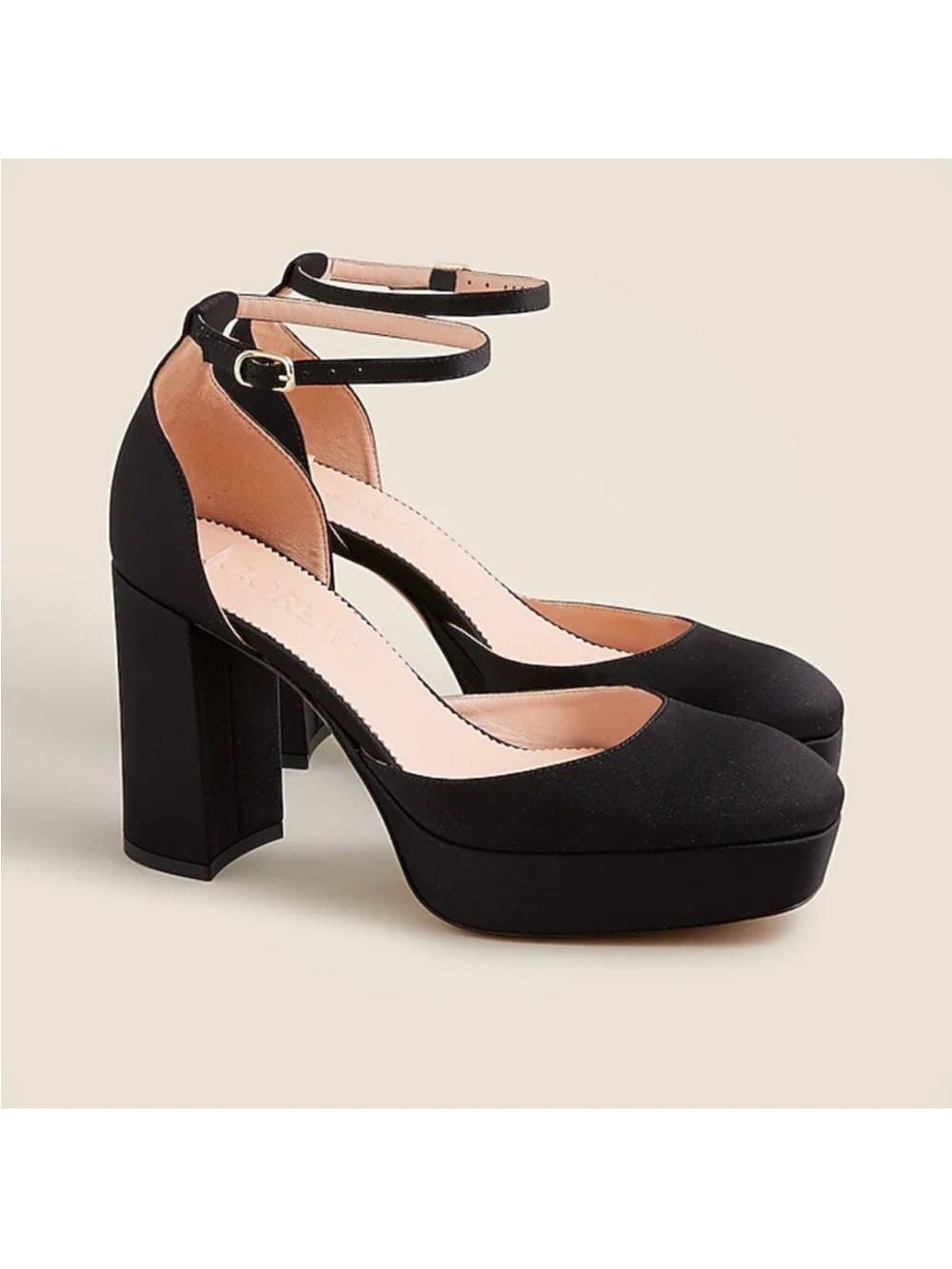 NWOT J. Crew Black Platform Ankle-Strap Block Heel Pumps